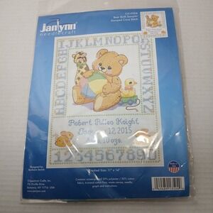 Janlynn BEAR BIRTH SAMPLER #135-0004 Stamped Cross Stitch Kit Teddy New Sealed